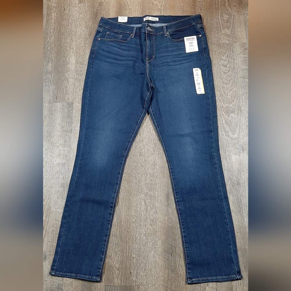 Levi Strauss Signature Mid-Rise Straight Stretch Blue Jeans Women 16M Brand NEW